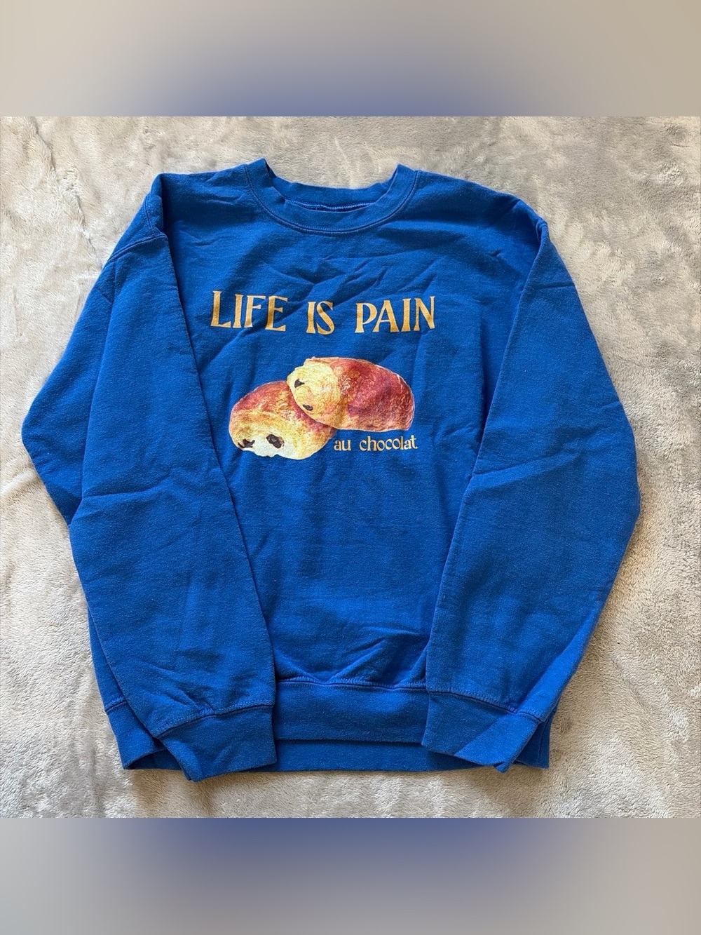 Gildan Blue 'Life Is Pain' Au Chocolat Graphic Sweatshirt